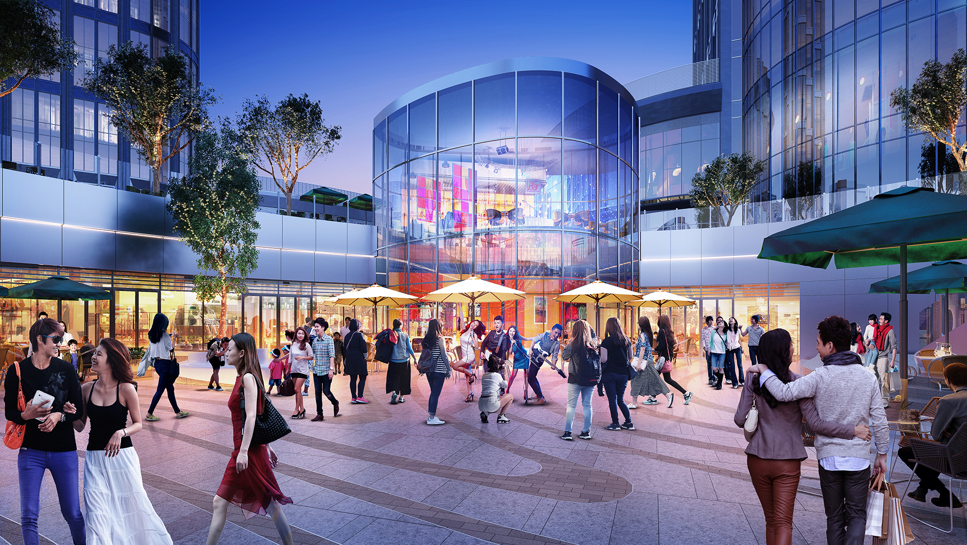 Shoppers in an urban mall