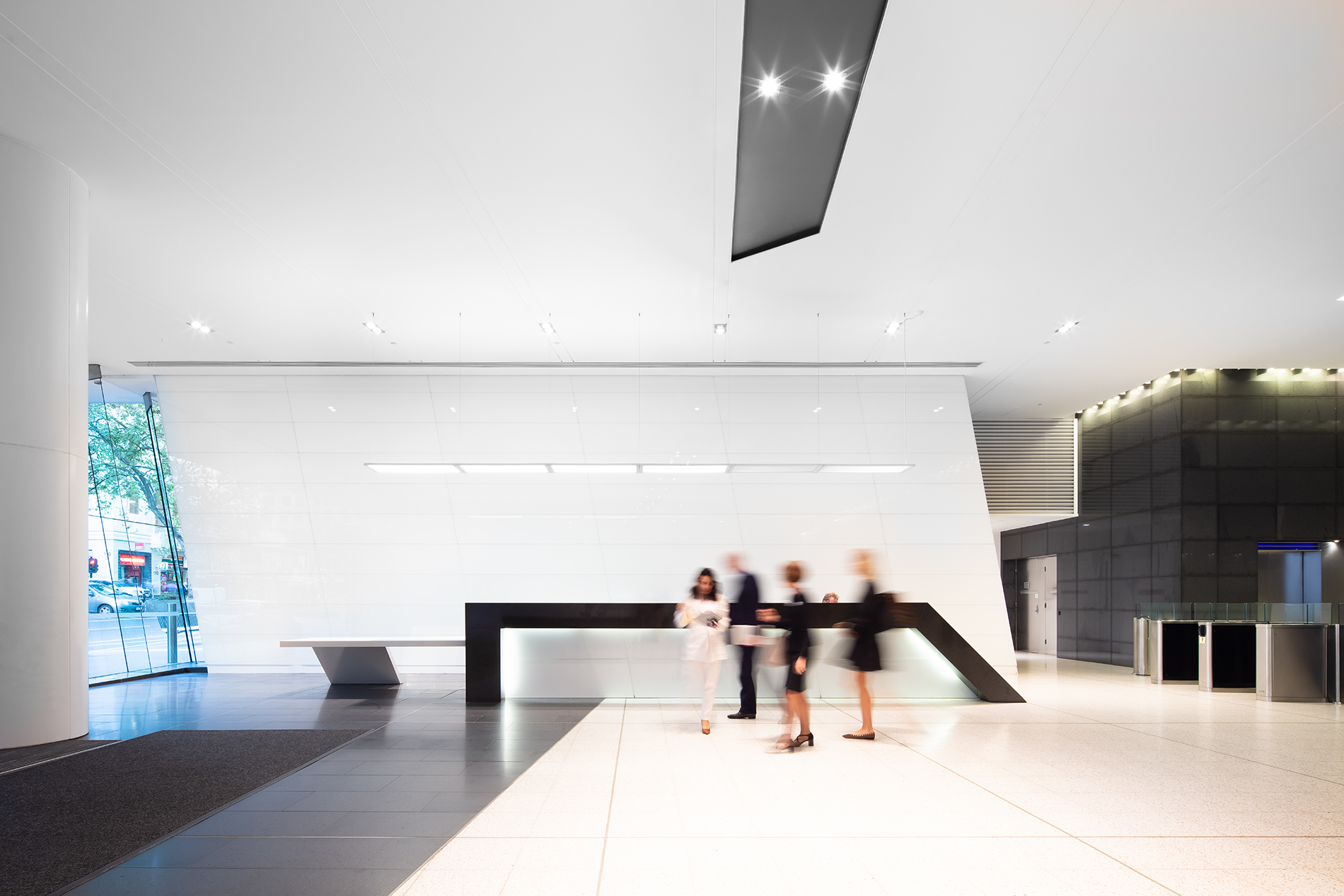 A lobby in a modern building