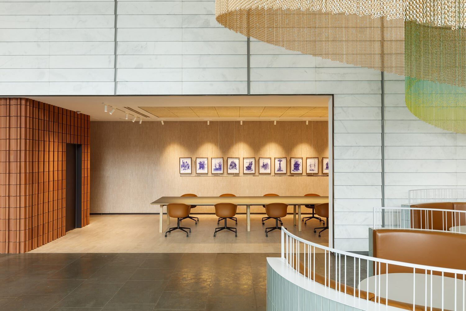 View of a conference room made of wood.