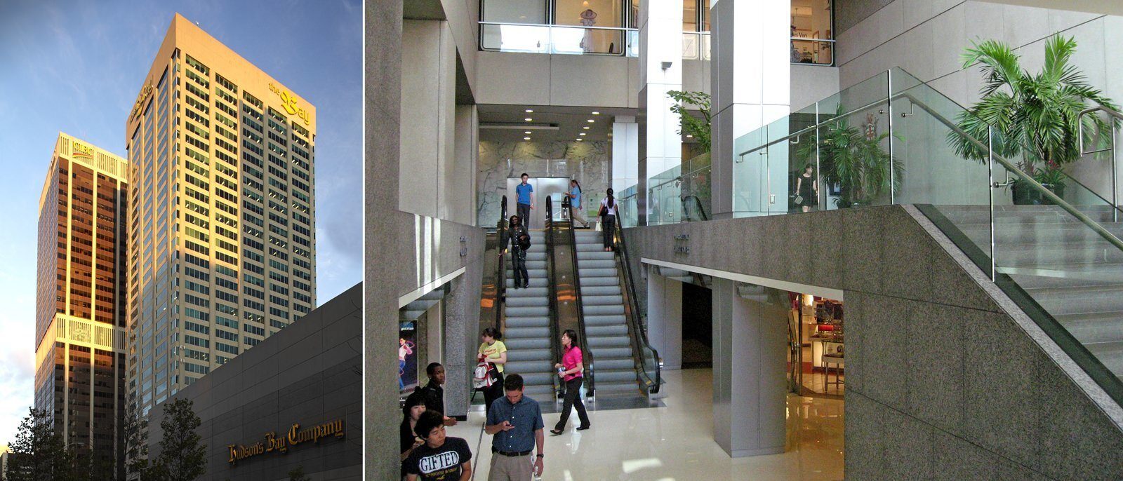 Banner image showing the exterior of The Bay and an indoor escalator.
